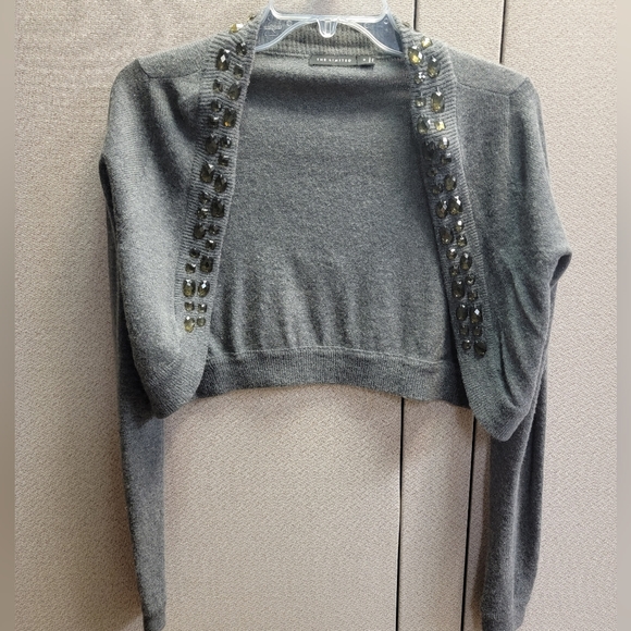 Vintage The Limited Cropped Grey Wool Cardigan with Gemstones - Picture 1 of 6